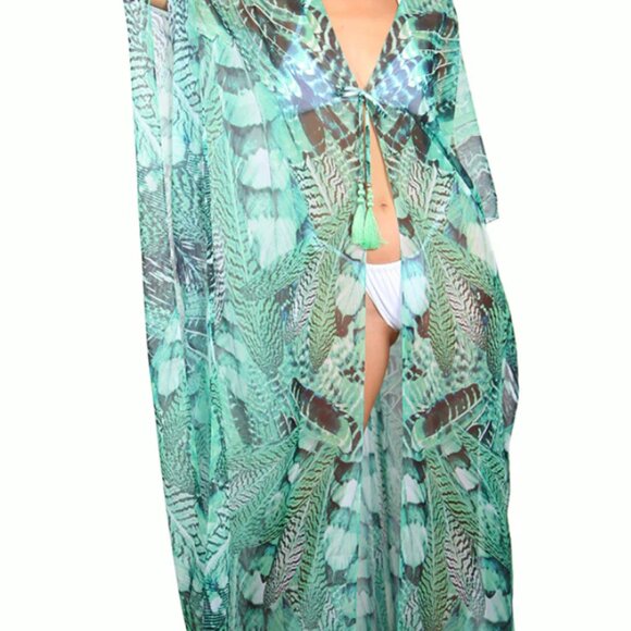Lotta Stensson Coverup Kaftan in green feather - Picture 3 of 6